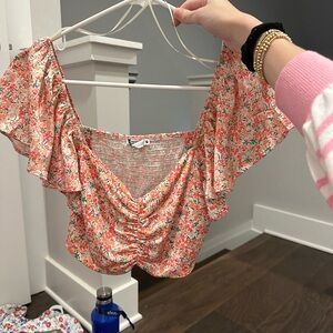 Zara Floral Ruffle Sleeve Top